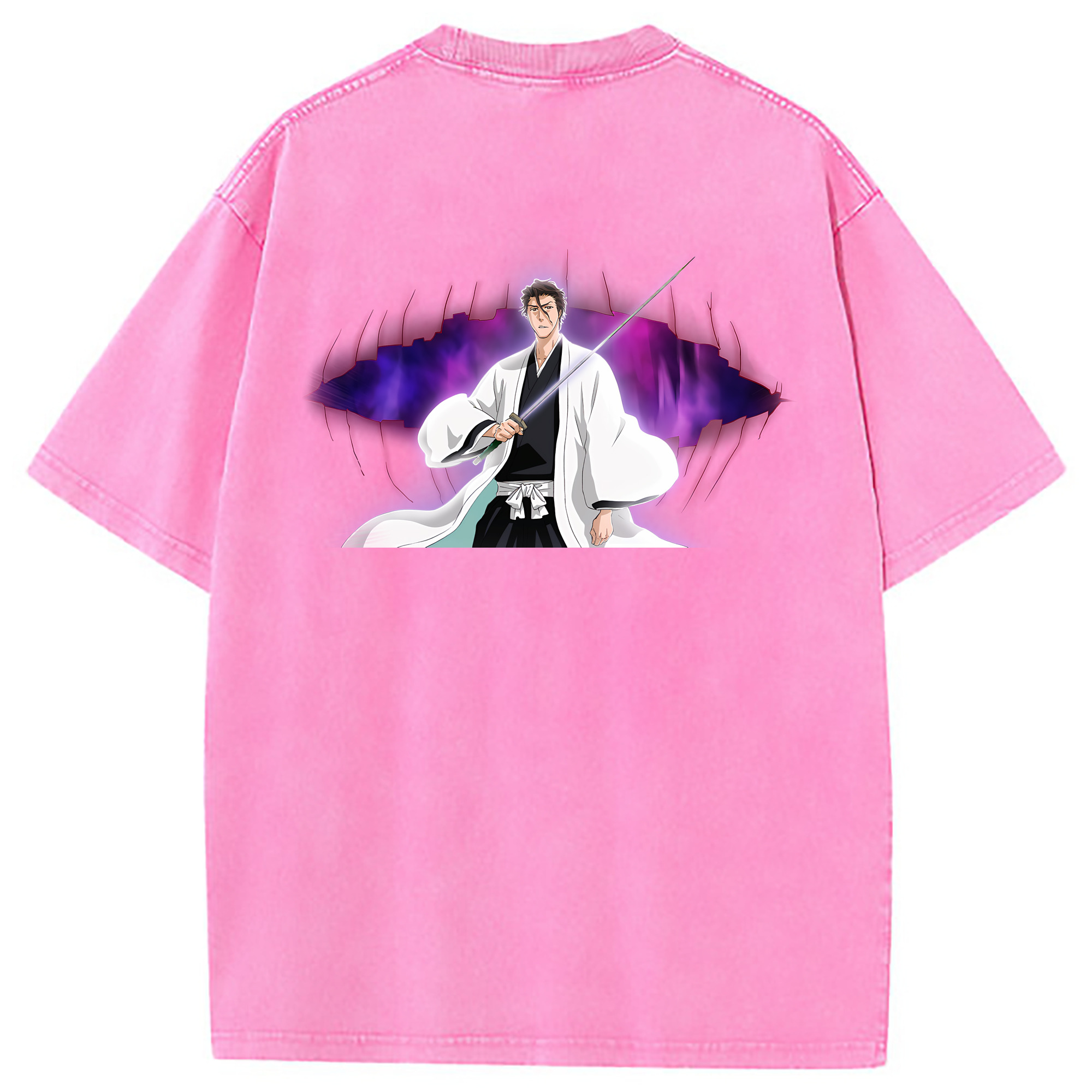 （画像用） ブリーチ 藍染 惣右介（あいぜん そうすけ） BLEACH Aizen Sousuke 綿100% ヴィンテージ風 半袖Tシャツ（背面プリント）